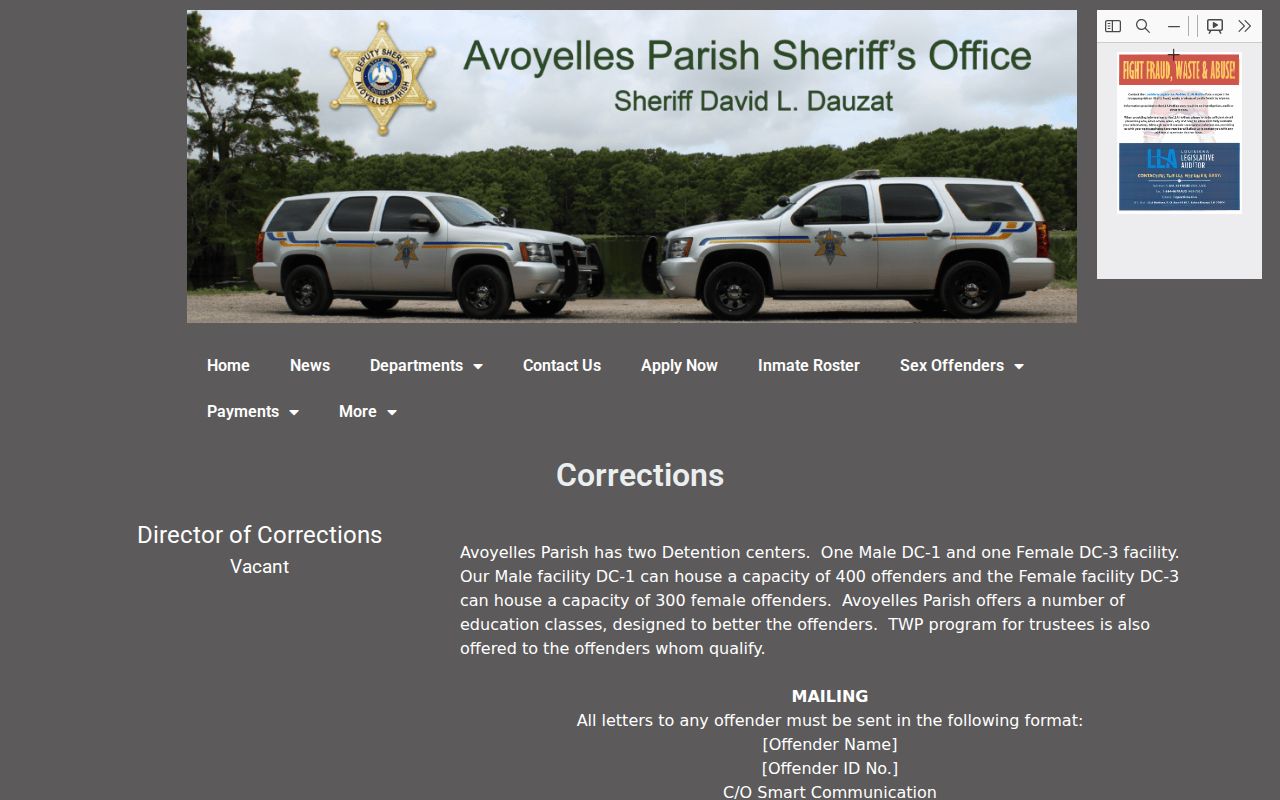 Avoyelles Parish arrest history sheriff corrections facilities