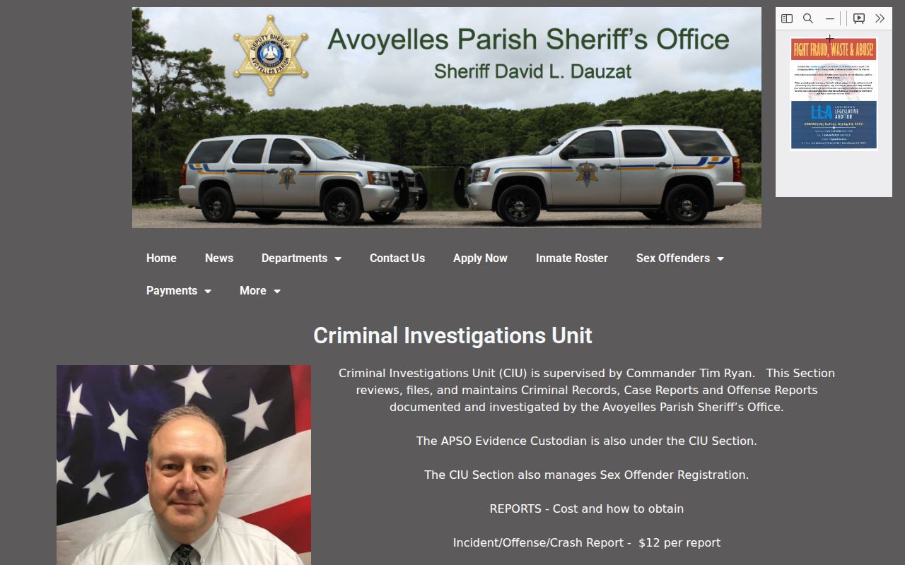 Avoyelles Parish Sheriff Criminal Investigations Unit records information